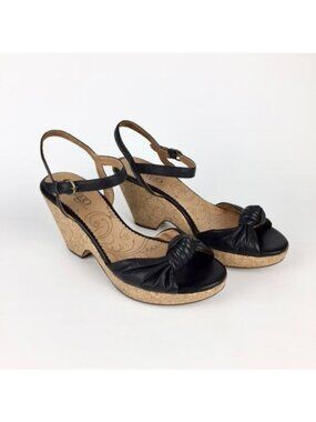 Clarks Womens Bella Peace Black Wedge Sandals Cork Platform Shoes size 11